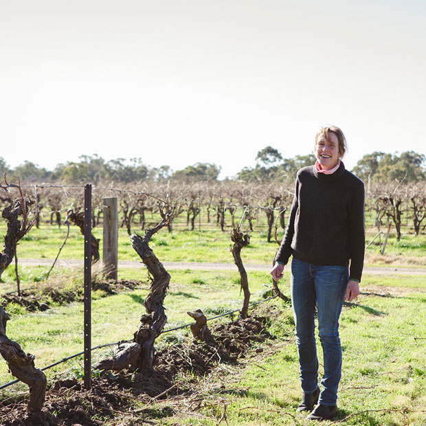 Jules Ashmead winemaker Small Victories Wine Co in vineyard