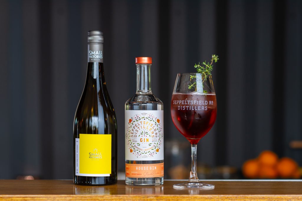 S.V. Cassis gin and wine cocktail Seppeltsfield Rd Distillers + Small Victories Wine Co Vermentino