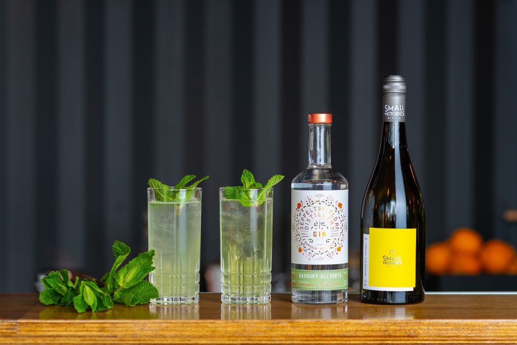 S.V. Mojito wine cocktail with gin Seppeltsfield Rd Savoury Allsorts and Small Victories Vermentino