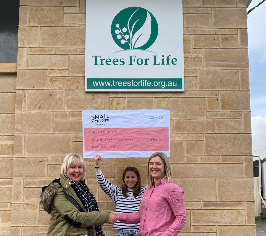 Small Victories donation cheque presentation to Trees for Life