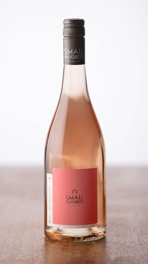 Small Victories rose wine on table